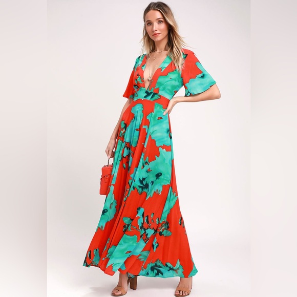 Young Fabulous & Broke Dresses & Skirts - Young Fabulous & Broke Red and Blue Floral Maxi Dress